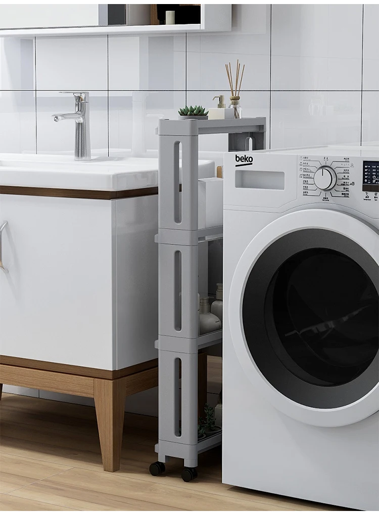Küchen-Aufbewahrungsregal für Lebensmittel, Kühlschrank-Seitenregal, 2/3/4-lagig, abnehmbar, mit Rollen, Badezimmer-Organizer, Regal für Spalten, neu – Detail 6