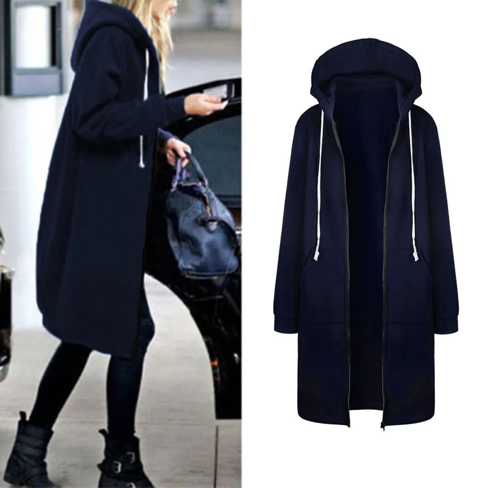 Autumn Winter Fashion Hoodies Women Warm Zipper Open Hoodie Sweatshirts Long Hooded Jacket Coat Tops Outwear Куртка Женская