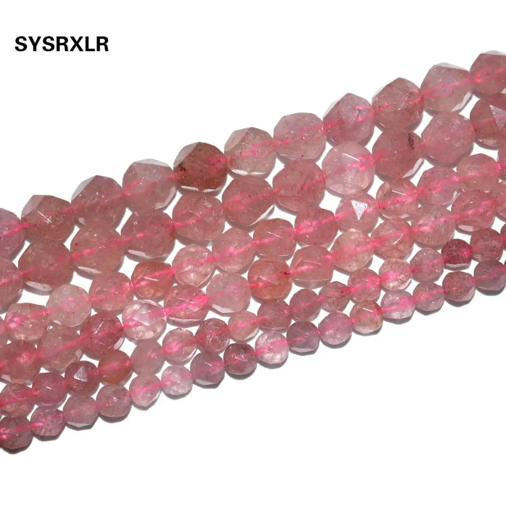 Faceted Strawberry Quartz Stone Natural Stone Beads Round Spacer Beads For Jewelry Making Charm Diy Bracelet Necklace 6/8/10 MM