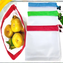 Eco Friendly Reusable Mesh Produce Bags, Transparent Washable Grocery Mesh Bags for Storage Fruit Vegetable