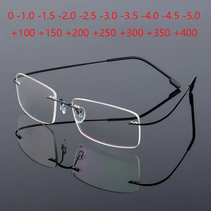 Ultralight Coating Frameless Myopia Glasses -1.0 -1.5 -2.0 To -5.0, Rimless Super Light Stainless Steel Hyperopia +1.0 +2.0 +4.0