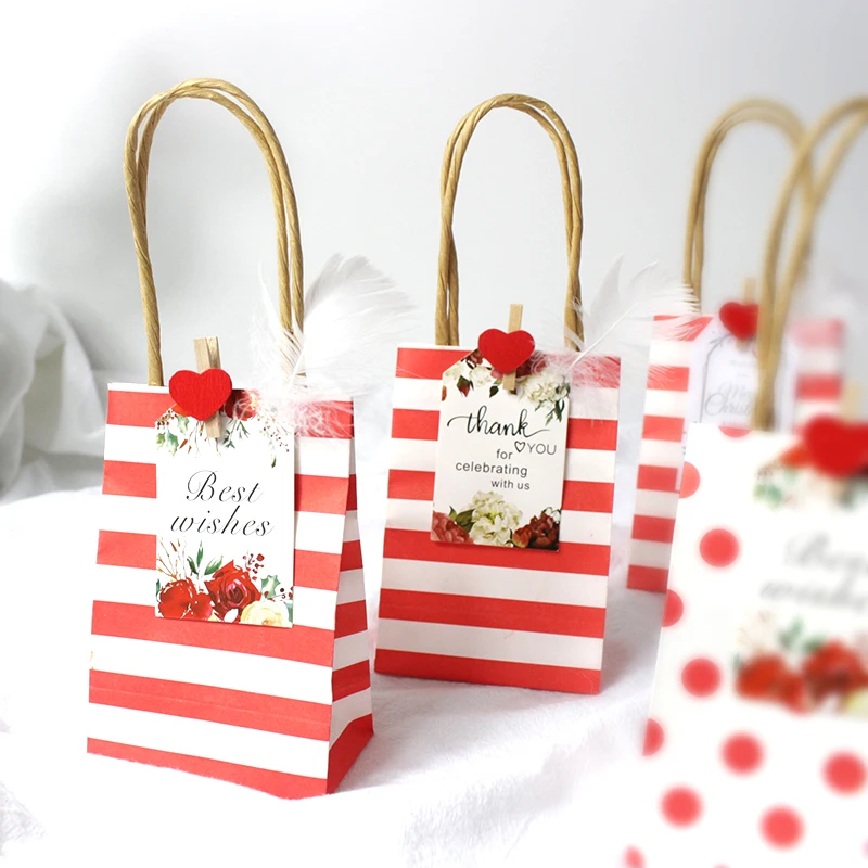 AVEBIEN 10pcs Wedding Gifts for Guests Stripes/Dots Gift Bags with Handles Gift Packaging Bags for Birthday/Wedding/Baby Shower