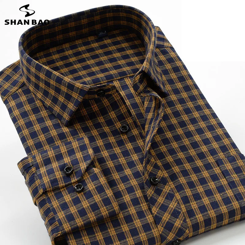 SHAN BAO 6XL 7XL 8LX 9XL 10XL  men\'s business casual loose brand shirt 2022 autumn and winter thick warm cotton plaid shirt