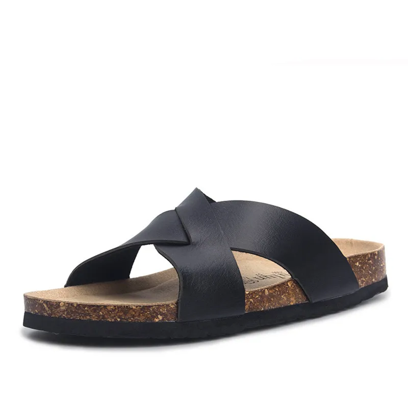 New Fashion Summer Cork Sandals Men Casual Beach Slip On Slides Shoe Cross sandals Flat with Plus Size 35-45 black white brown