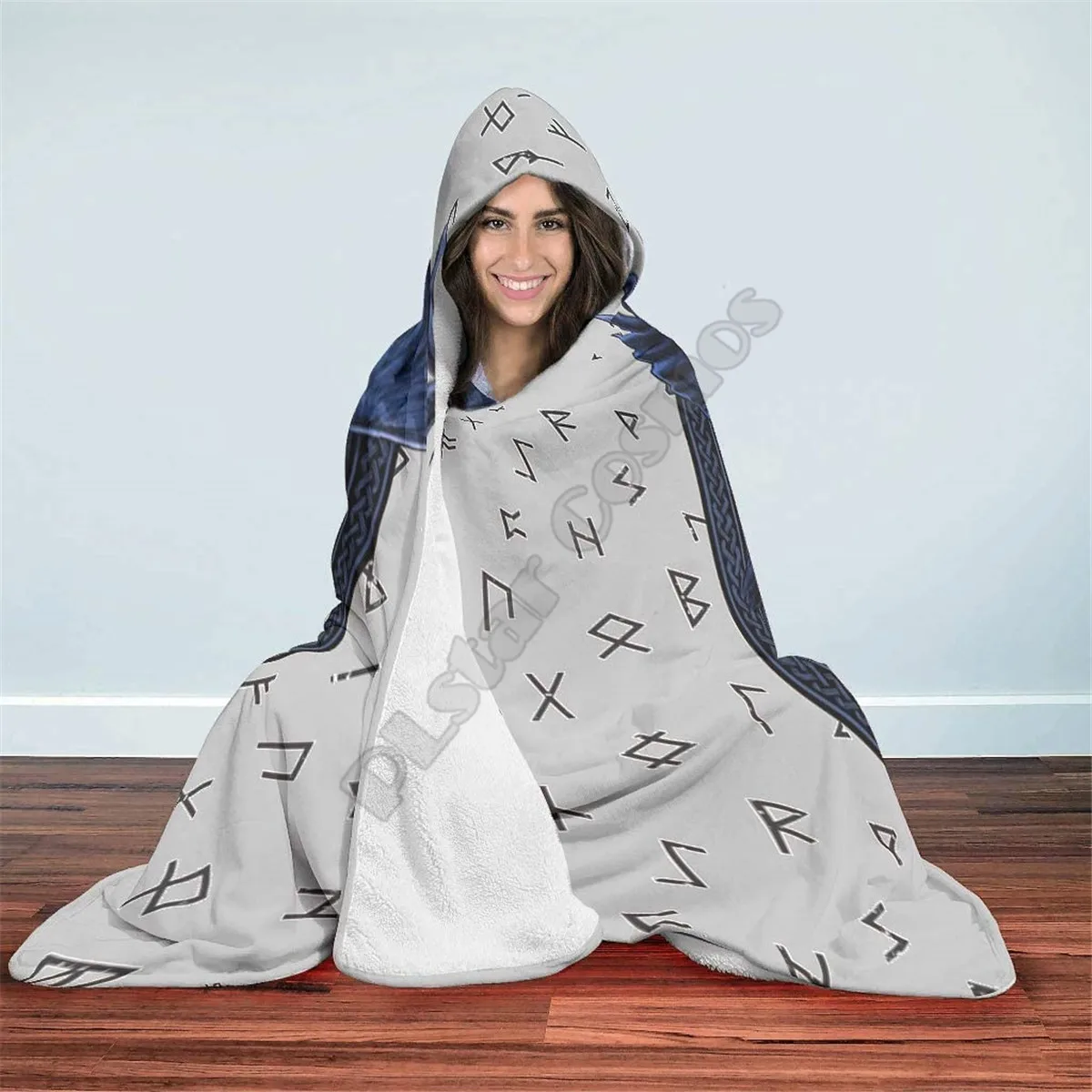 Viking Tattoo Hooded Blanket Adult colorful child Sherpa Fleece Wearable Blanket Microfiber Bedding Drop Shipping 03