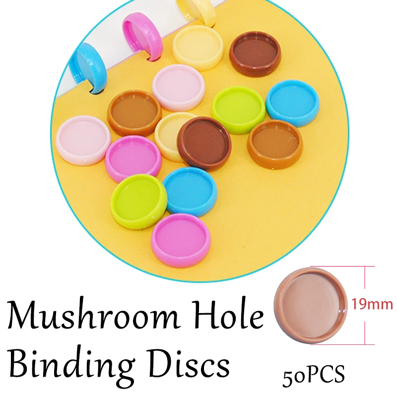 50pcs 19mm Plastic Binding Rings Mushroom Hole Discs Bind DIY 360 Degree Foldable Loose-leaf Discs Binder School Offics Supplies