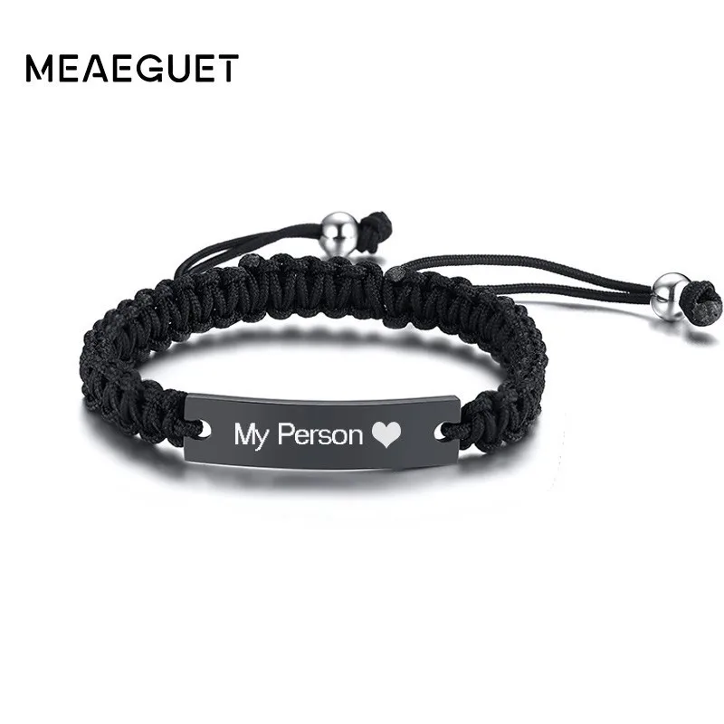 Custom Name Bracelet For Men ID Tag Stainless Steel Bar Adjustable Friendship Personalized Initials Braided Wrist Warp