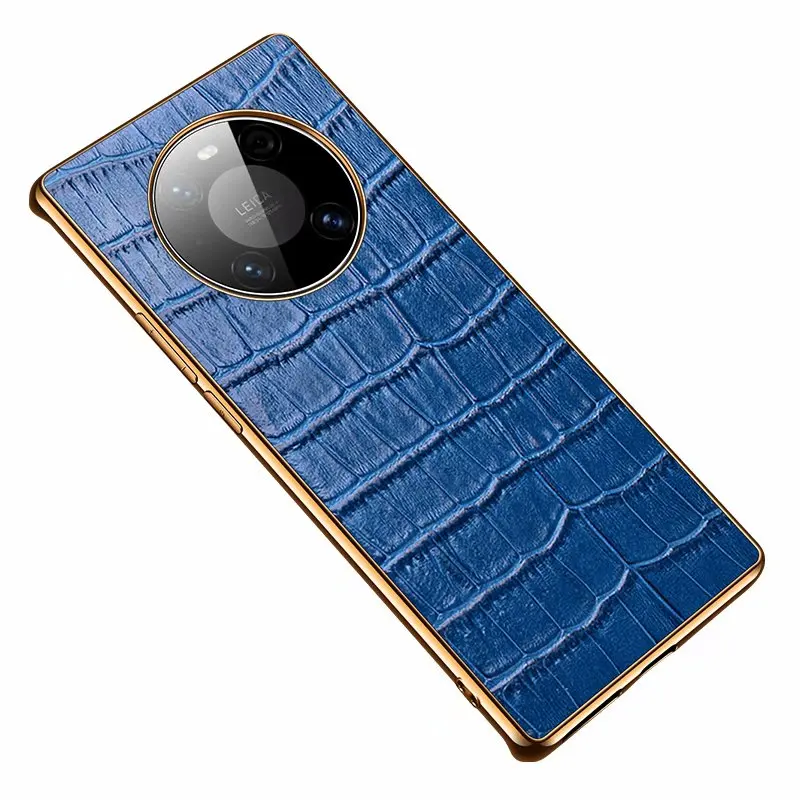Shockproof Full Protective Genuine Leather Crocodile Case Cover for Huawei Mate 30 Pro 40 RS Gold TPU Frame