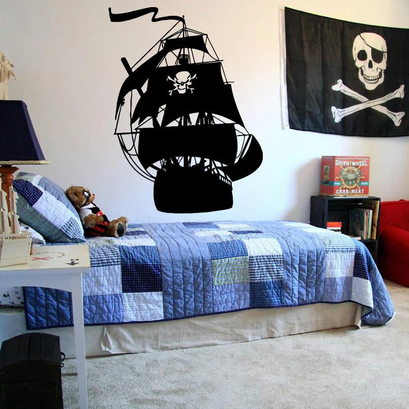 

Ship Pirates Wall Decal Cartoon Ship Pirates Hook Wall Sticker Vinyl Mural for Boys Room Teenager Room Decor X102