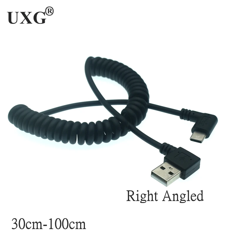 90 degree Left Right Angled 3A Spring USB Cable Micro Mini USB C Type C Fast Charging Cable USB C Phone Charger Cord Cable 1.2m