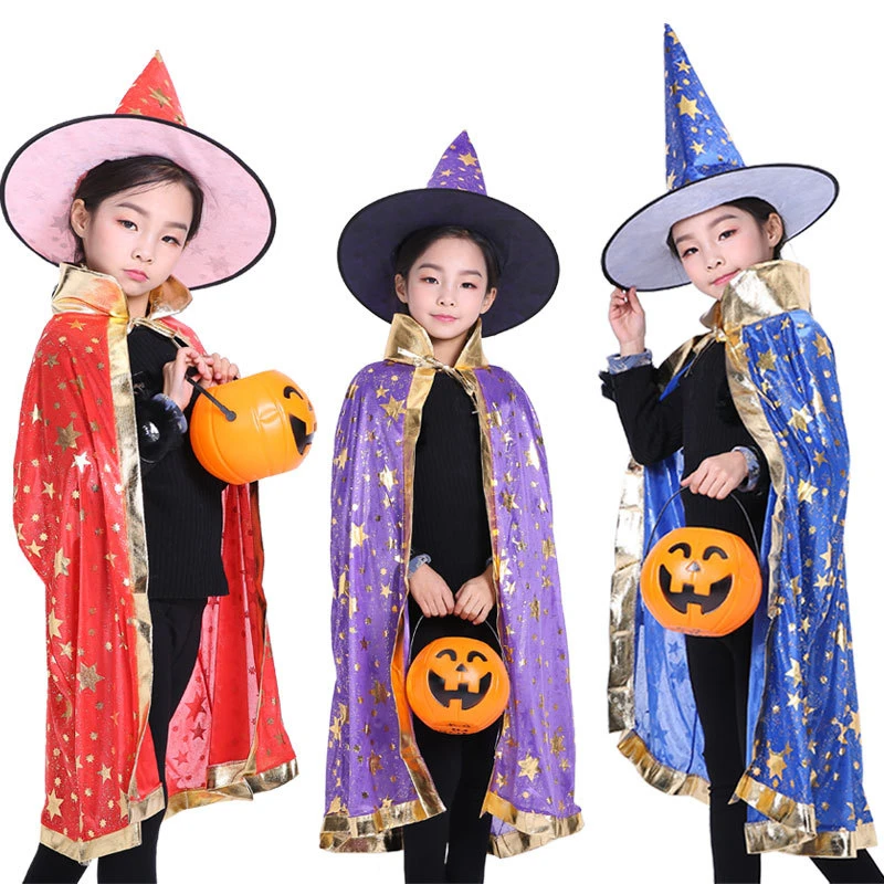 Halloween Children's Gothic Five-Star Bronzing Cloak Kids Cosplay Costumes Witch Wizard Magician Cloak Stage Performance Clothes