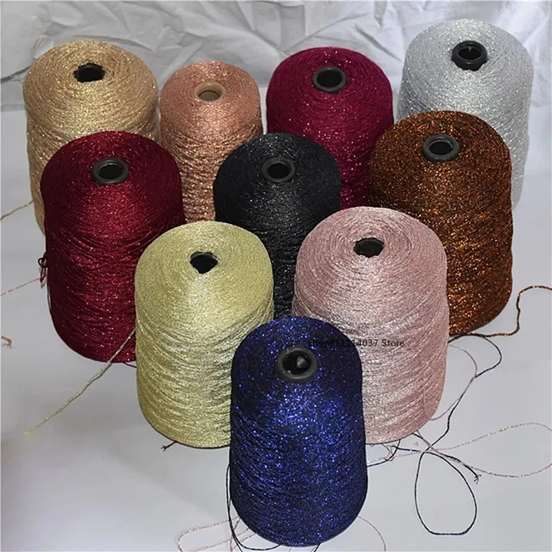 500g Fine Hollow Yarn Gold Silver Silk Bright Metallized Needle Thread Yarn DIY Handmade Accessories Colourful Crochet Wool Line