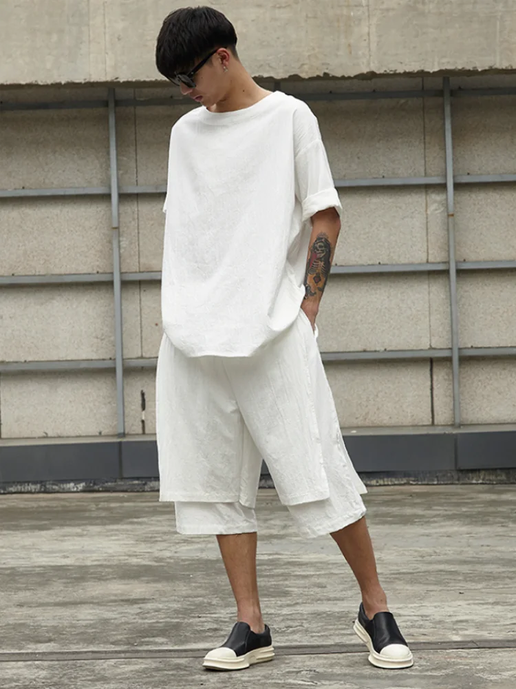 

Men's new suit cotton and linen casual pants loose Japanese summer retro leisure large linen short sleeves short style