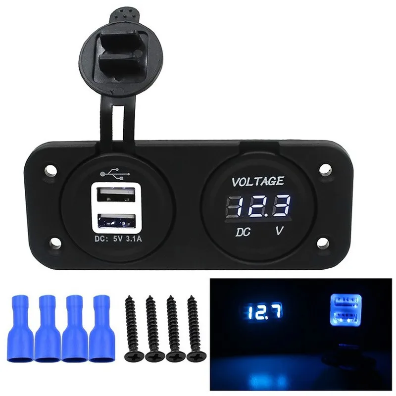 

12-24V Module Panel 5V 1A/2.1A Doul USB Power Charger,Cigarette Lighter Socket,Voltmeter for Car Truck Motorcycle Boat ATV