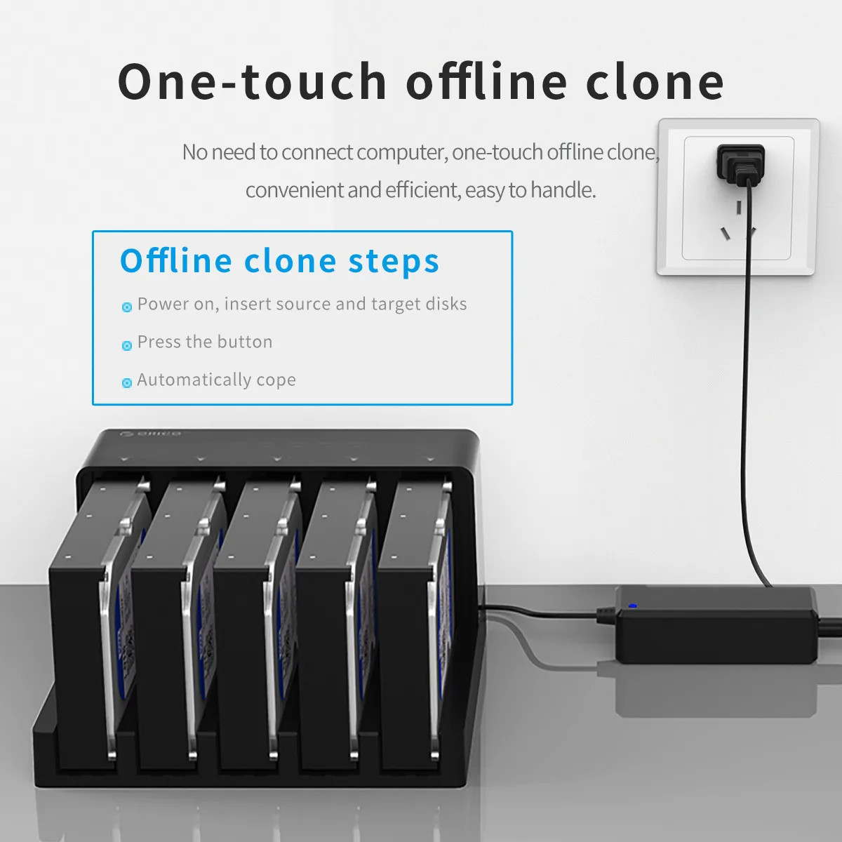 Imagem -03 - Orico Estação de Docking Bay Sata para Usb 3.0 Hdd Docking Station com Função Clone Offline para 2.5 3.5 Polegada Hdd Ssd