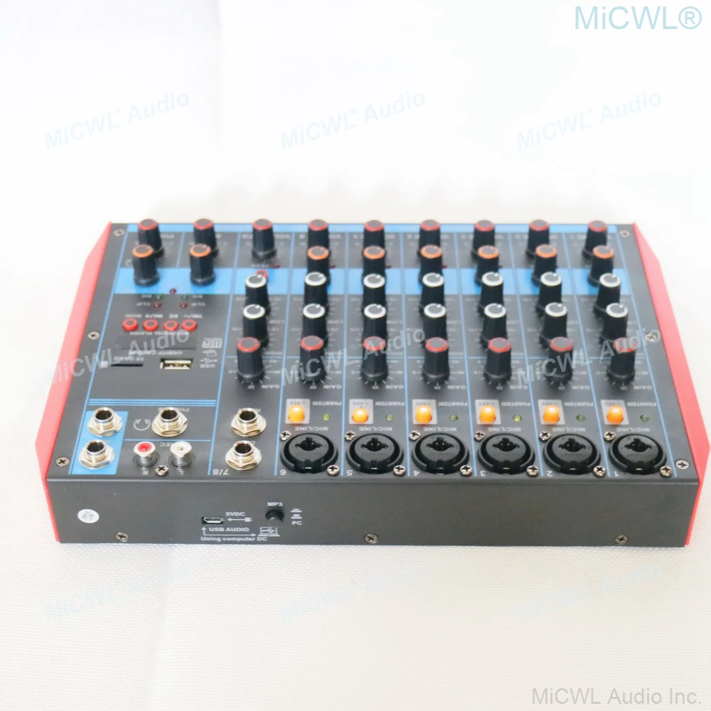 MiCWL MG8 8 قناة بلوتوث خلط وحدة التحكم لايف تسجيل خلاط الكمبيوتر المحمول كارت الصوت 48 فولت فانتوم USB TF النسخة الجديدة