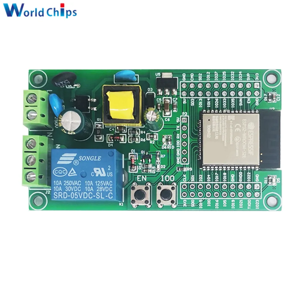 AC 90-250V ESP32 Single Relay Development Board Onboard ESP32-WROOM-32E Module with Pins for WiFi Smart Home Wireless Control