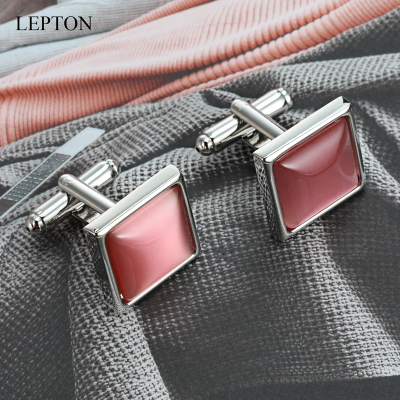 

Hot Sale Pink Cat's-eye stone Cufflinks for Mens Fashion Square Cat Eye Stone Cufflink Lepton Relojes gemelos Drop Shipping