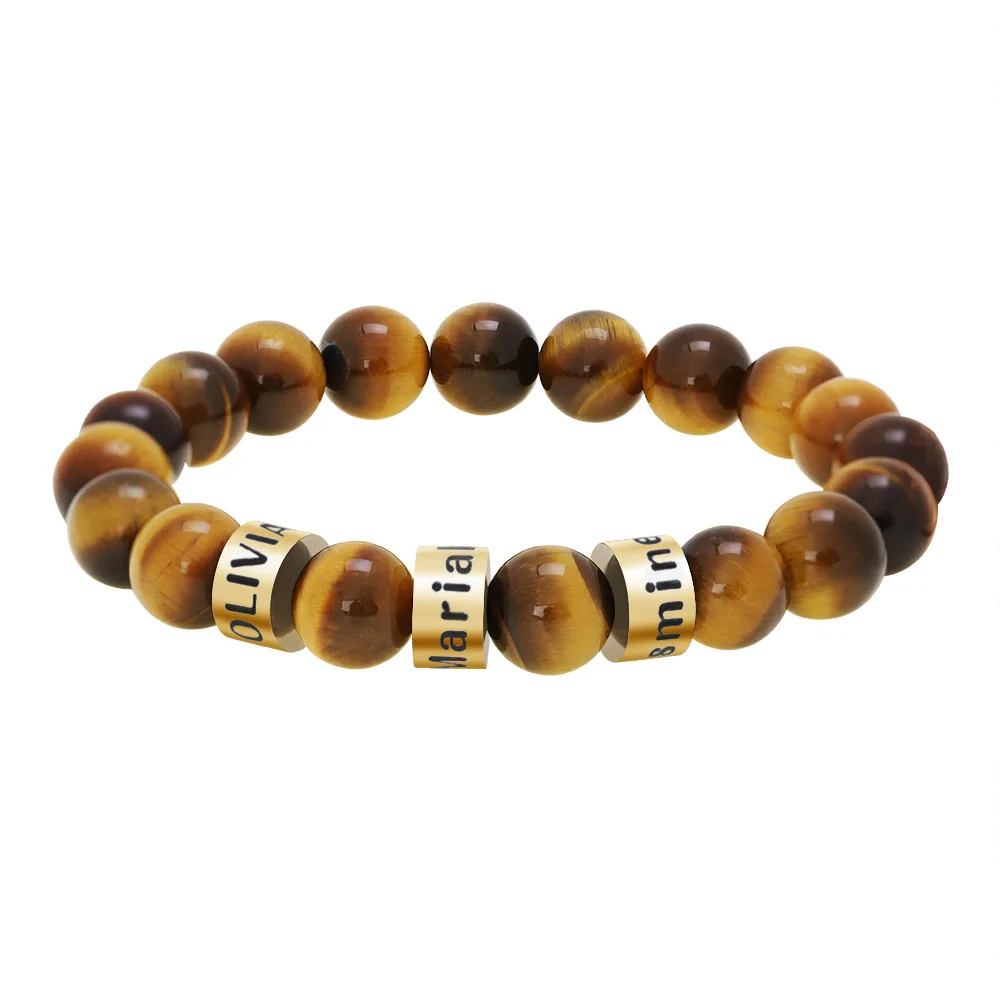 

Personalized Name Engraving Men Bracelet Customized 10mm Tiger Eye Stone Beads Bracelets Handmade Jewelry Gifts MBR20004