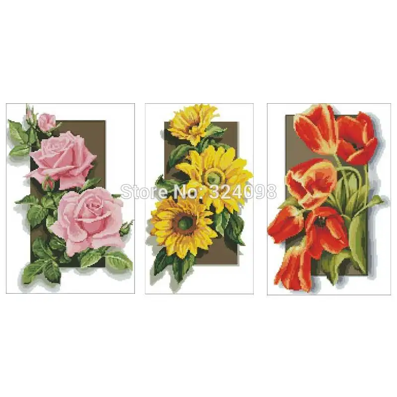 

Tulip rose sunflower patterns Counted Cross Stitch 11CT 14CT 18CT DIYChinese Cross Stitch Kits Embroidery Needlework Sets