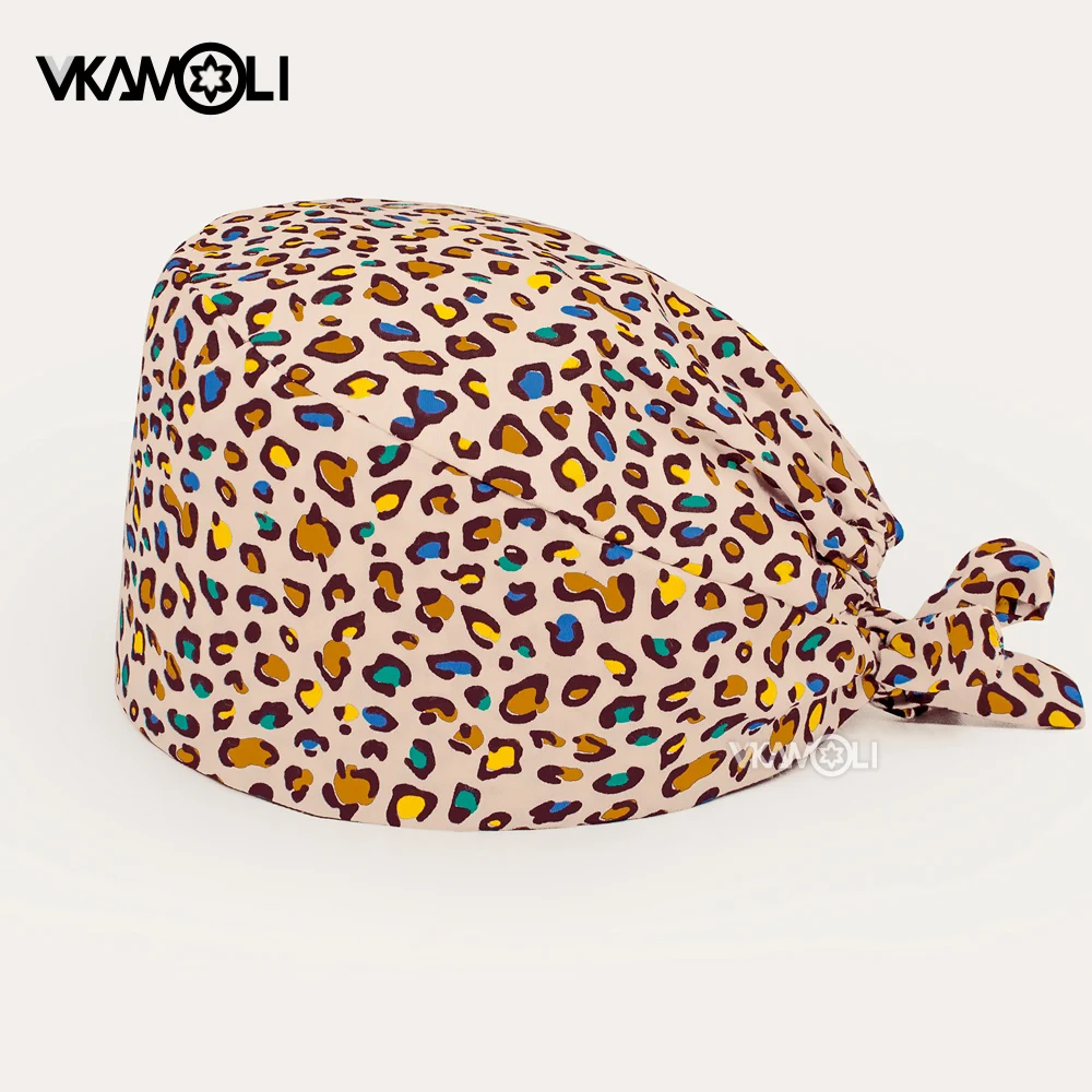 Leopard pattern Printed scrubs caps Health Service Station Pet Grooming Agency Work scrub hat Beauty Hats laboratory nursing hat