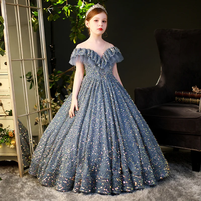 

Kids Dresses For Wedding sequins Children Pageant Dress for Girls vestidos de fiesta de noche ornate princess party ball gown