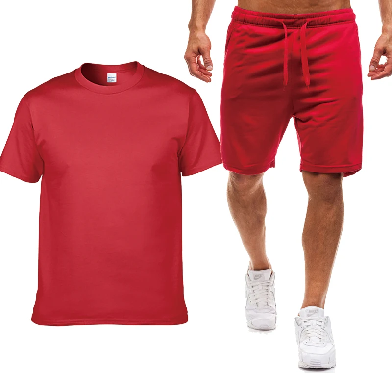 Summer Men's polo shirt blank high quality cotton Fashion Casual Men’s T-shirts High Quality Men's T-shirt + shorts 2-piece set