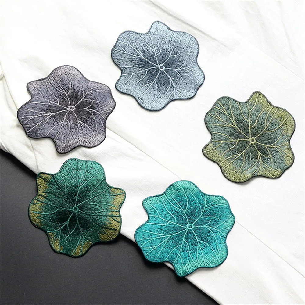 Lotus Leaf Embroidery Flowers Appliques Dress Accessories DIY Sewing Craft Patches Applications for Clothes T Shirt Bag Shoes