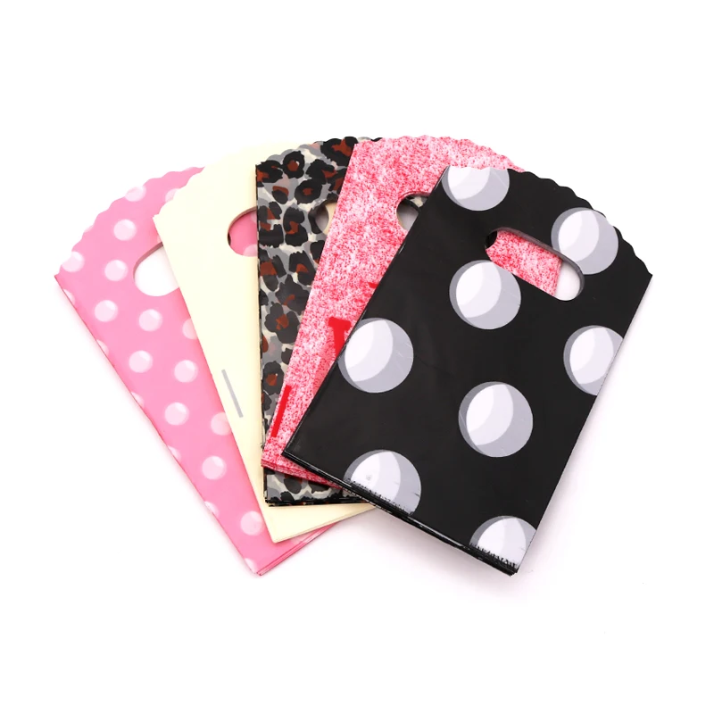 New Fashion Wholesale 50Pcs/Lot 9*15cm Simple Dots Mini Plastic Gift Bag Small Candy Jewelry Packaging Bags With Handles