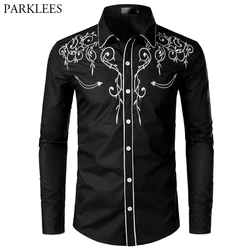 Mn Western-Chemise de Cowboy pour Homme, Design de Marque, Broderie, Slim Fit, Chemises Décontractées à Manches sulf, Chemise de ixde Mariage pour Homme