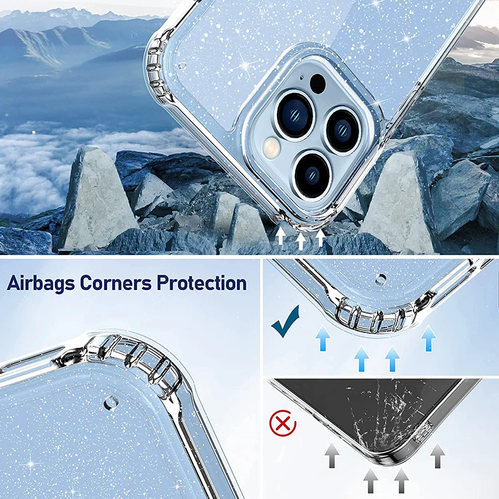 Luxury Glitter Clear Phone Case For iPhone 17 Air 16 16E 15 13 Pro Max 14 Plus 12 Mini 11 XS 8 SE 2022 2020 16Pro Silicone Cover - náhled 4