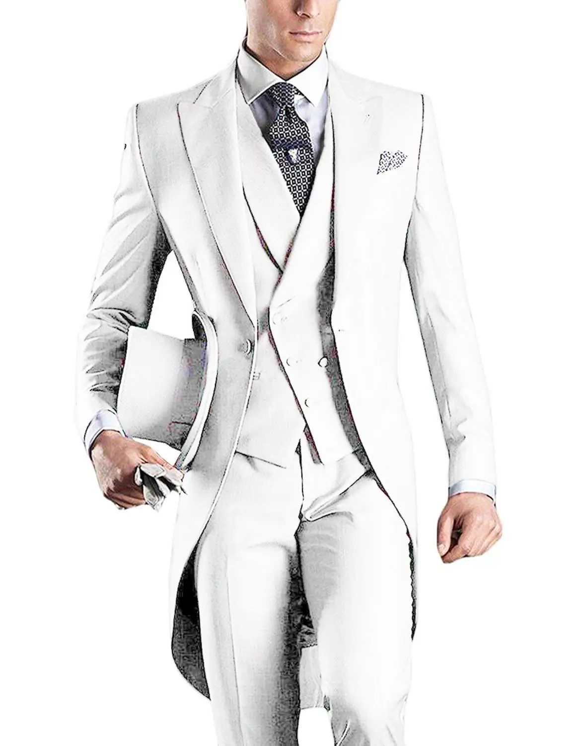 Mens 3 Pieces Suit Casual Formal Business Groomsmen White Burgundy Lapel Tuxedos For Wedding (Blazer+Pants+Vest)