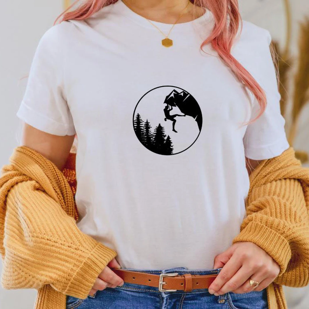 Mountain Climbs Print Harajuku Top Women T-shirt Casual Ladies Basic O-collar Short Sleeved Women T-shirt Girl,Drop Ship