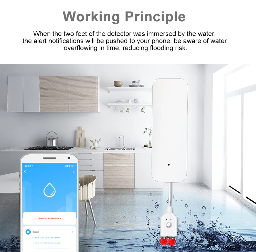 Tuya Smart Water Leak Detector WIFI Water Leak Sensor Water Level Sensor Overflow Security Alarm  Works With Smart Life