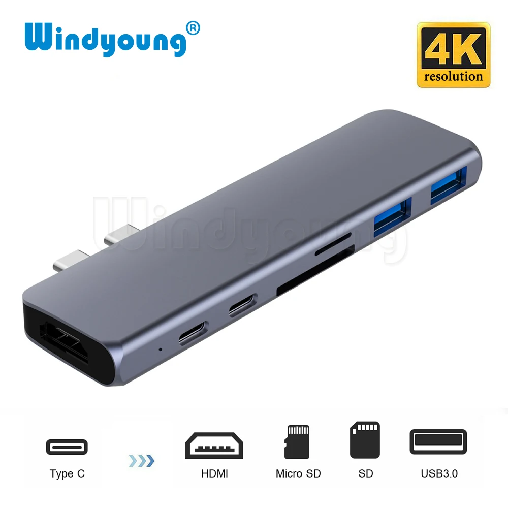 USB C HUB Type C Thunderbolt 3 Adapter USB-C Docking Dongle with HDMI 4K PD USB 3.0 SD TF Card Reader for MacBook Pro Air 13 15