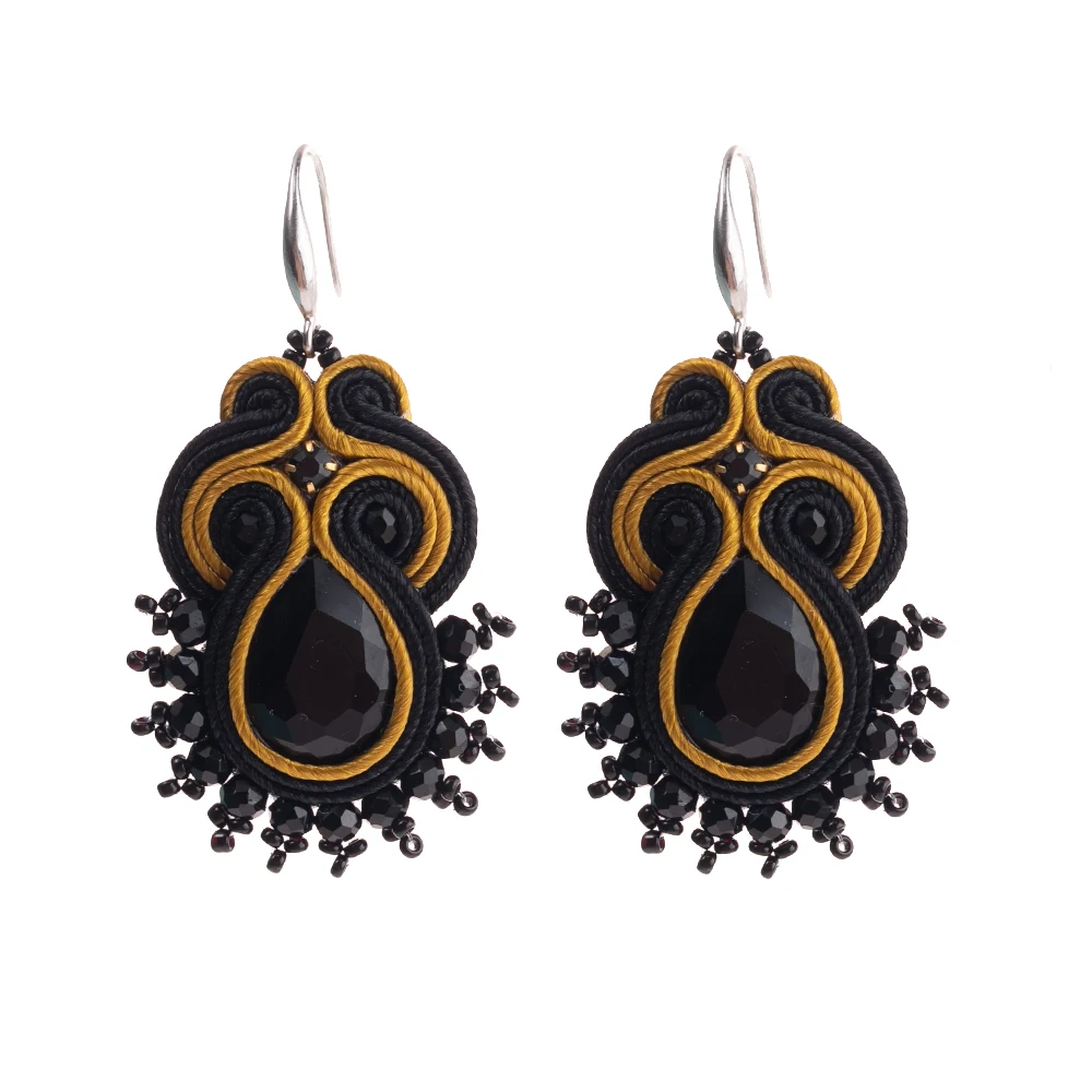 Fashion Handmade jewelry Soutache earrings for women Ethnic boho Hook Dangle earring Colorful Crystal earring Pretty New trend