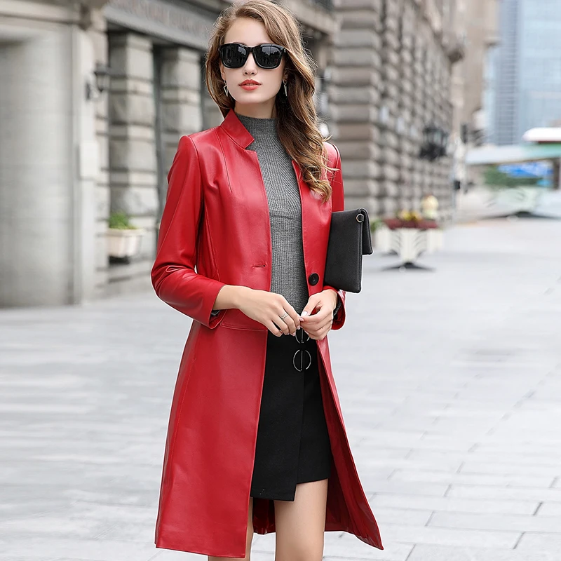 Real Sheepskin Coat Spring Female Genuine Leather Jacket Women Montone Jacket Long Trench Coat Autumn Clothes LWL1485