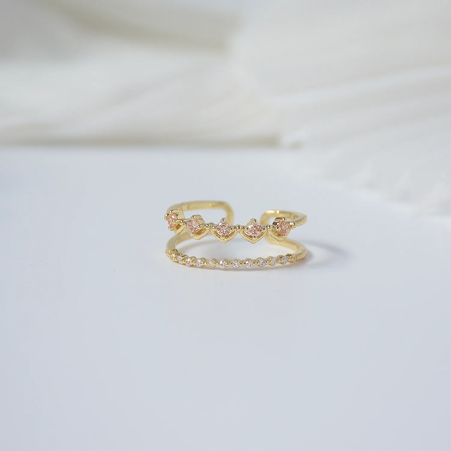 14k Real Gold Plated Fashion Jewelry Micro-inlaid Zircon Diamond Simple Rings for Woman Party Daily Elegant Open Double Ring