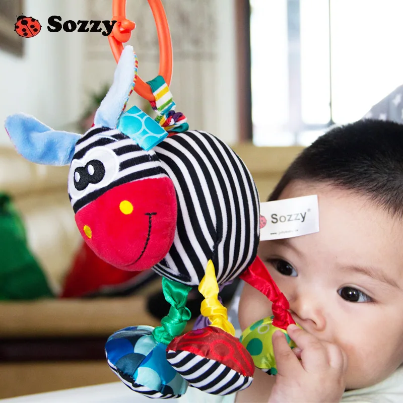 Sozzy Baby Soft Plush Stuffed Animal Stroller Crib Mobile Hanging Funny Bebe Toys Pull Shake Vibrate Rattle for Newborn Children