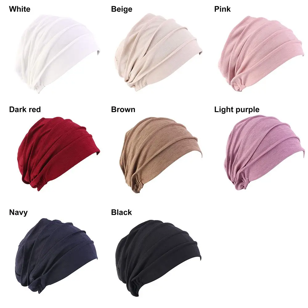 Women Elastic Turban Beanie Soft Cotton Bonnet Muslim Hijabs Head Wrap Chemo Hat