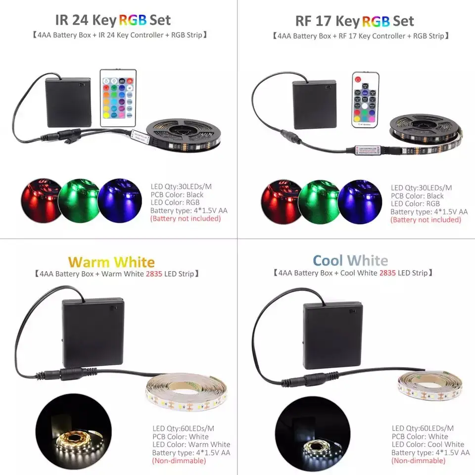 LED Strip Light SMD5050 RGB 2835 Waterproof Tira LED Light IR RF Remote Control Battery Powered LED Tape Flexible Stripe Lamp