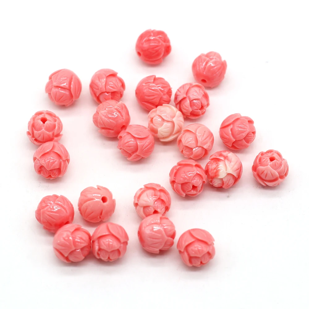 10Pcs Natural Corals Beads Red Round Flower Shape Loose With Holes Beaded For Jewelry Making DIY Bracelet Necklace Accessories