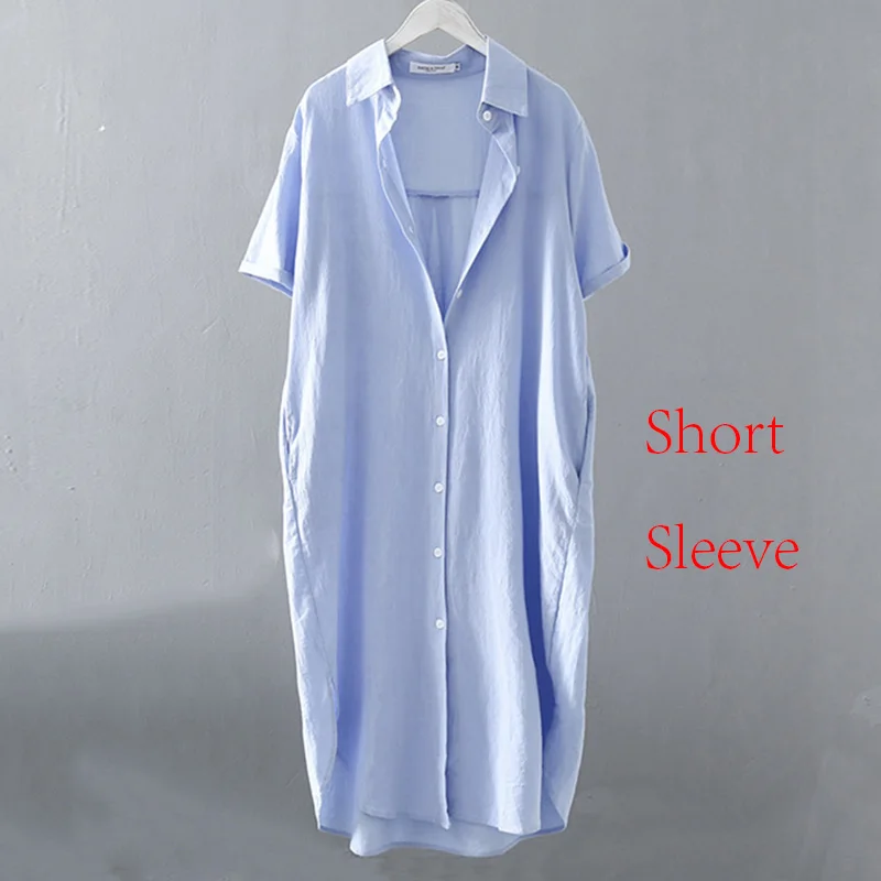 Blosue Áo Sơ Mi Nữ Cotton Chất Lượng Cao Áo Xuân Hè Dài Tay Áo Sơ Mi Trắng Rời Nữ Casual Nữ Cao Cấp