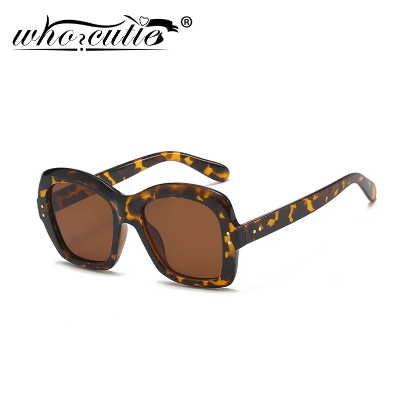 WHO CUTIE 2024 Vintage Oversized Fashion Sunglasses Women Retro Brand Design Black Unique Frame Leopard Chic Sun Glasses S240 image 3
