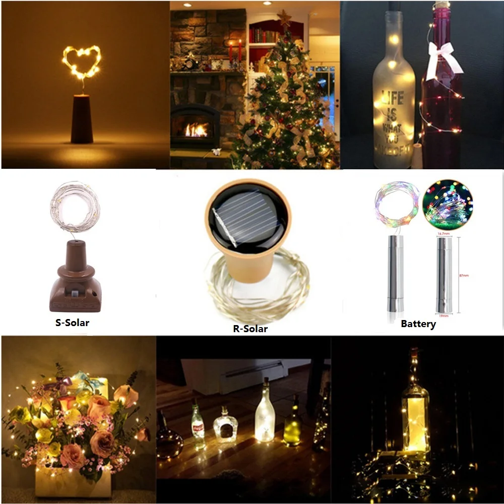 

Wine Bottle Fairy Lights 10Leds 20Leds Battery Solar Power Cork Copper String Light For Christmas Wedding Party Decor 1M 2M