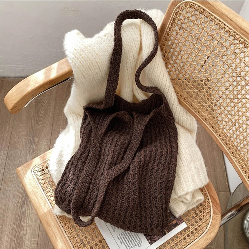 Vintage Knitted Hobo Bag Vintage Large Tote Clutch Bag Solid Color Shoulder Bag Fashion Large Capacity Shopping Bag