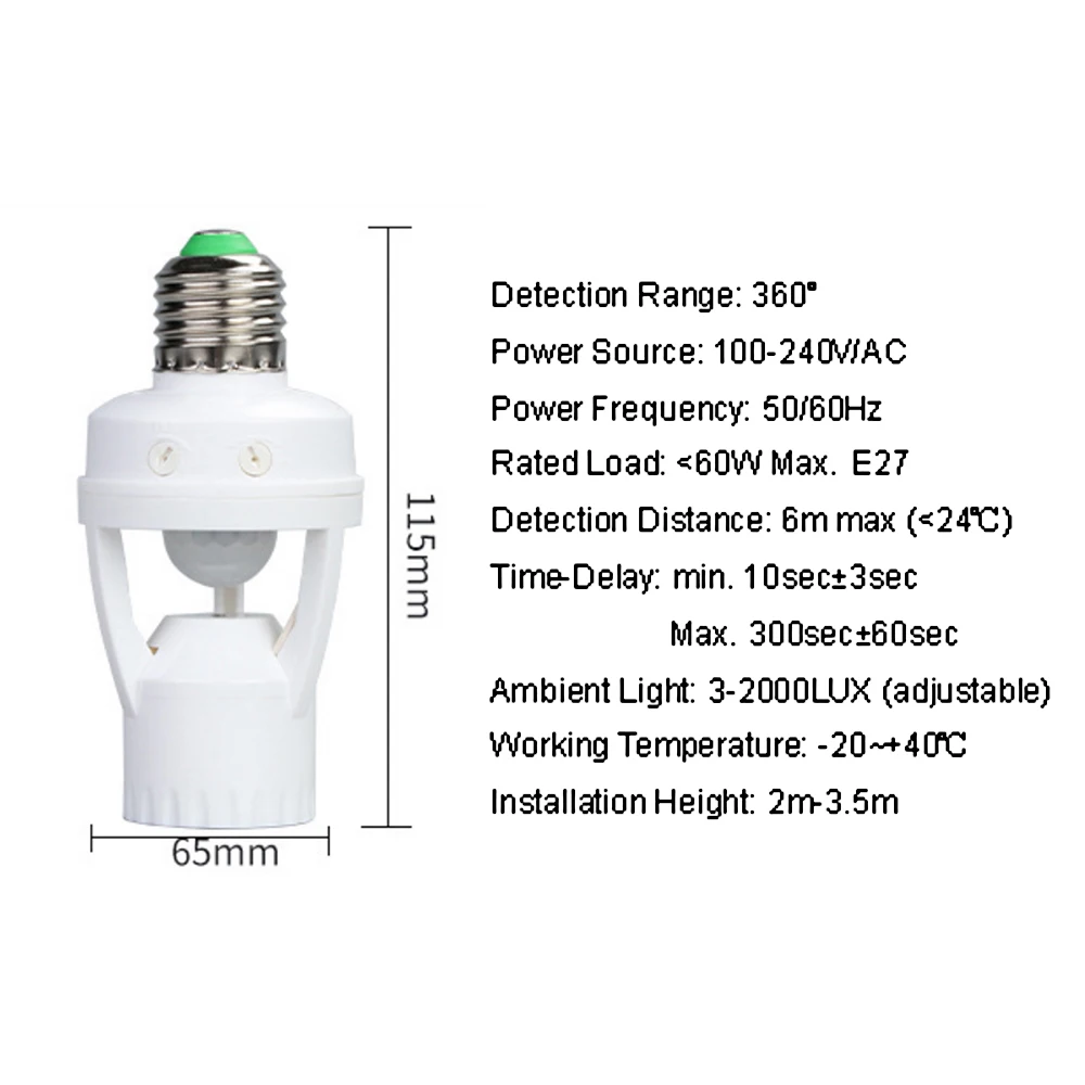 Imagem -03 - Soquete Conversor Lâmpada Led E27 com Sensor de Movimento Pir Base de Lâmpada Inteligente Soquete