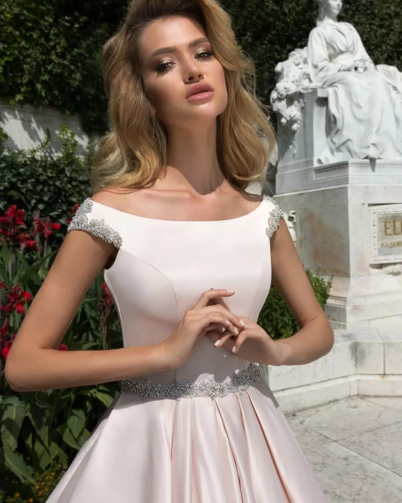 Vestidos de casamento de cetim elegante mais tamanho vestido de casamento boné manga botão miçangas pérolas vestidos de noiva mais tamanho