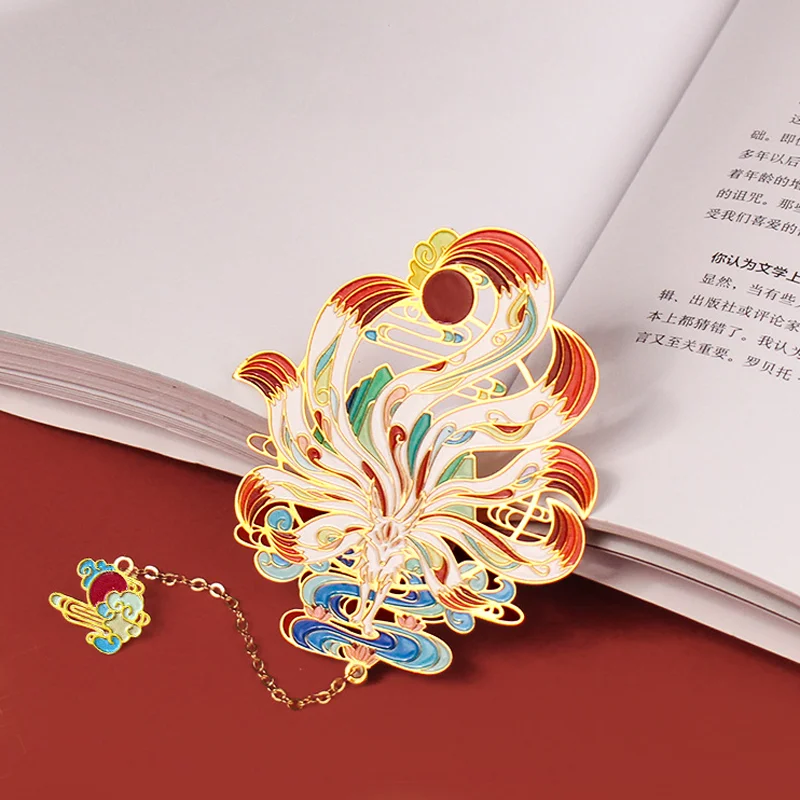 1pc Kawaii Nine Tailed Fox Bookmark Cute Phoenix Koi Metal Art Exquisite Bookmark Page Folder Office School Supplies Stationery