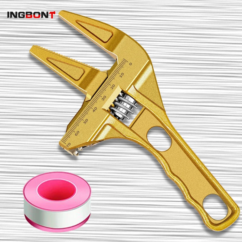 

INGBONT Multi-function Short Handle Universal Wrench Large Opening Bathroom Pipe Wrench Adjustable Aluminum Alloy Repair Tool